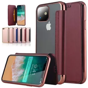 Leather Flip Cover Clear Slim Phone Case For iPhone 15 14 Pro Max 13 12 11 XS 8 - Picture 1 of 18