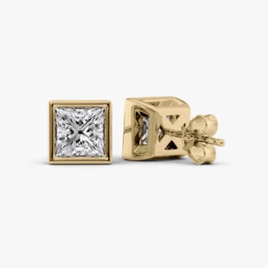 2.00 Ct Princess Cut Lab Created Diamond Women Stud Earring 14K Yellow Gold IGI - Picture 1 of 8