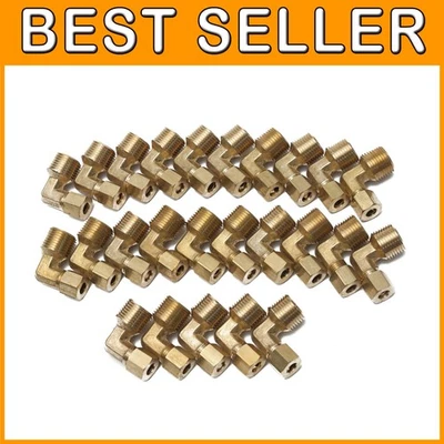 Brass Compression Fitting, 1/4" OD x 3/8" NPT Elbow, 25-Pack - Image 1 of 4