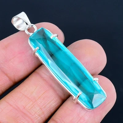 Colgante Hecho a Mano Topacio Azul Suizo Chapado en Plata 925 de 2.05" Foto 1 de 3