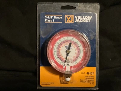 Yellow Jacket 49137 3-1/8” Red Pressure Gauge Class 1 (1% Accuracy) R-404A R-410 - Image 1 of 2