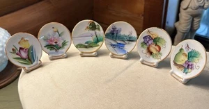 Occupied Japan Ceramic Plate Gold Trim Miniature 1950 VintageFlowers Fruit Land - Picture 1 of 11