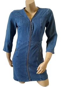 NEW LOOK Womens Size Medium Blue Convertible Sleeve Denim Jean Zip Up Mini Dress - Picture 1 of 9