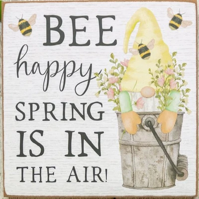 Letrero FARMHOUSE Miel Abeja y Gnomo 8 x 8" Cuadrado Pared Colgante Primavera Decoración Foto 1 de 4