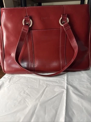 Franklin Covey Cuero Rojo Computadora Laptop Bolso Maletín 3 Compartimentos con Cremallera Foto 1 de 4