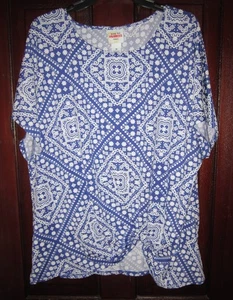Ruby Rd. Favorites Damen Übergröße 1X Stretch Top Bluse Shirt blau weiß gedreht - Bild 1 von 3