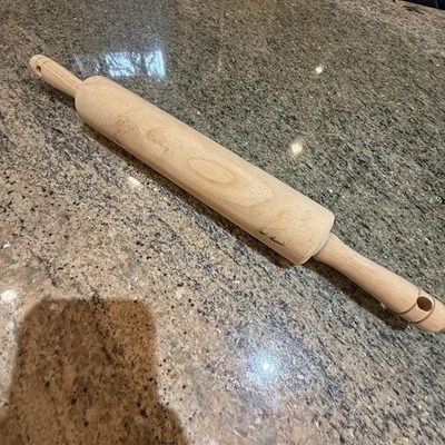 18” Wooden Rolling Pin Classic Solid Wood Baking Tool Easy-Grip Handles - Image 1 of 3