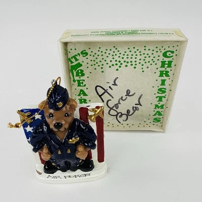 "Adorno Joseph K 1994 vintage It's Bearly Christmas Air Force Bear 3""" Foto 1 de 4