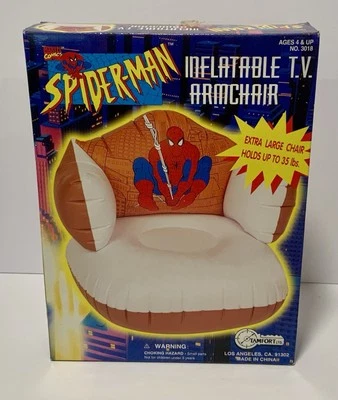Sillón inflable de TV animado Marvel Spider-Man 1994 vintage nuevo en caja Foto 1 de 3