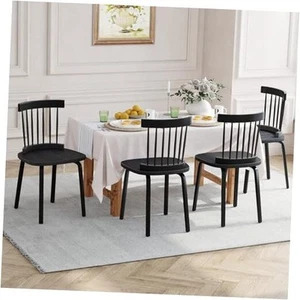 Windsor Dining Chairs Set of 4, Wood Farmhouse Spindle Back, Widen Seat, Mid - Picture 1 of 8