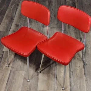 Red Shelby Williams Gazelle Style MCM Chairs Armless Aluminum Legs Pair - Picture 1 of 24