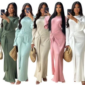 Dubai Turkey Women Islamic Party Gown Muslim Abaya Long Maxi Dress Kaftan Cloth - Picture 1 of 19