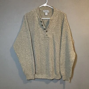VINTAGE Eddie Bauer 1/4 Button Henley Sweater Adult Sm Brown 90s Heavy L/S Mens - Picture 1 of 10