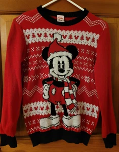 Disney Mickey Mouse Red and White Christmas Holiday Ugly Sweater Kids Size Large - Picture 1 of 5