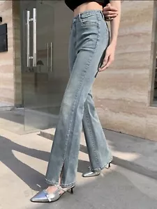 Women's Bell Bottom Wide Leg Denim Pants - Picture 1 of 7