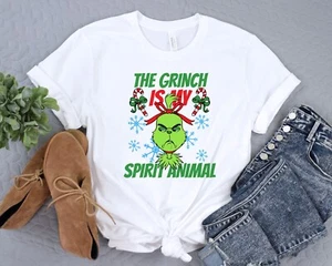 The Grinch Is My Spirit Animal Christmas Gift Grinch Movie Shirt Winter Tee - Picture 1 of 9