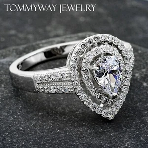925 Sterling Silver 1.86 Ct Pear Shaped Crown and CZ Cocktail Anniversary Ring - Picture 1 of 7