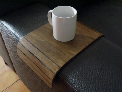 Wooden Flexible Dark Walnut Sofa Table - Small Slinky for Armrest Couch Side - Image 1 of 4