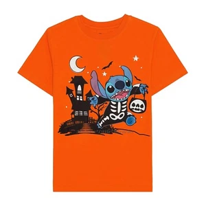 Disney Lilo and Stitch Halloween T Shirt Boys Size 4-8 Kids Girls Tee Orange Top - Picture 1 of 2