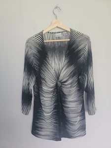 Chicos Womens 2 Mesh Knit One Button Cardigan Semi Sheer White Black - Picture 1 of 10