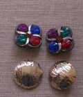 COSTUME ESTATE JEWELRY*2 PAIR CLIP ON VINTAGE EARRINGS*GOLD TONE DOME*COLORFUL