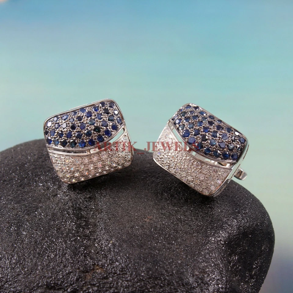 Heizbarer Blauer Saphir Edelstein Mit 925 Sterling Silber Manschettenknopf #3607 - Bild 1 von 3