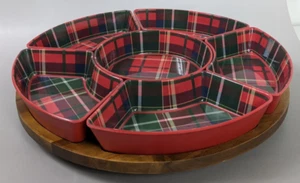 Tommy Bahama Scotch Plaid Lazy Susan Set, Tartán Rojo 6 Cuencos - Imagen 1 de 8