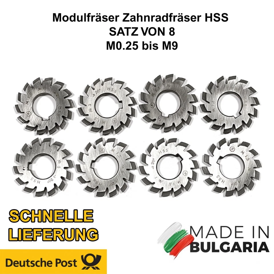 Modulfräser HSS Satz von 8 M0,25 bis M9 20° Walzenfräser Zahnradfräser - Bild 1 von 4