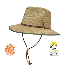 Leisure Straw Hat With Chin Strap Sunday Afternoons UPF50+ Green Trim