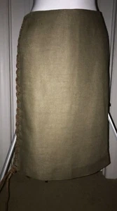 Ralph Lauren Olive Green Leather Cord Laced Linen Hemp Pencil Skirt Mid Knee 4  - Picture 1 of 6