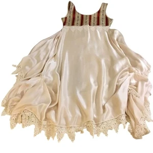 Vintage edwardianisches Brautkleid Seide Spitze Empire Taille rot gold maßgeschneidert Kleid S - Bild 1 von 7