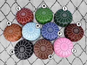 Footstools | Moroccan Pouf Ottoman | Genuine Leather, Hand-Embroidered🌟 - Picture 1 of 40