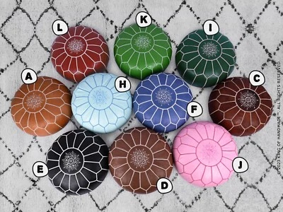 Footstools | Moroccan Pouf Ottoman | Genuine Leather, Hand-Embroidered🌟 - Image 1 of 4