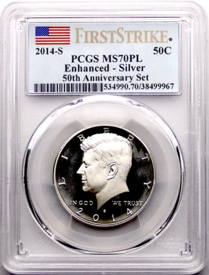  2014 S 50th Anniversary Enhanced Kennedy Silver 50C PCGS MS70PL First Strike - Image 1 of 2