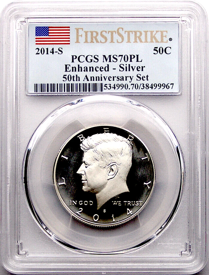  2014 S 50th Anniversary Enhanced Kennedy Silver 50C PCGS MS70PL First Strike - Image 1 of 2