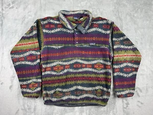 VTG S Patagonia Men's Snap T Rare Fleece Pullover Synchilla 90s Aztec Aborigine - Picture 1 of 6