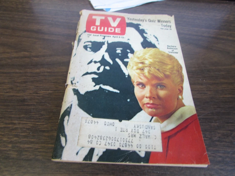 VINTAGE TV GUIDE - APRIL 6TH. 1968 - BABARA ANDERSON - IRONSIDE  - COVER -  VG. - Image 1 of 1