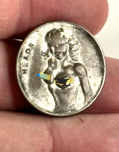 vtg Heads Tails pinup nude token coin COOL - Picture 1 of 3
