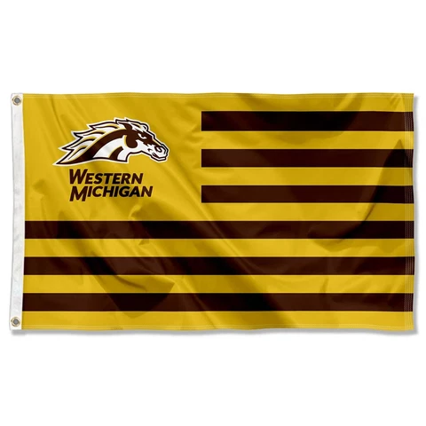 Western Michigan University Broncos Gold American Stripes Nation USA Flag Cover