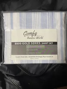 Comodo set lenzuola bambù mondo queen size 4 pezzi design righe blu e bianche 8800 - Foto 1 di 2
