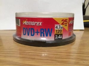 NEW SEALED Memorex Rewritable DVD+RW DVD RW 25 Pack 4.7 GB 2.4X 120 Minutes - Picture 1 of 2