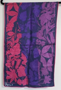 Bufanda rectangular vintage Vera Neumann floral rosa púrpura hoja de otoño 42 x 14 - Imagen 1 de 11