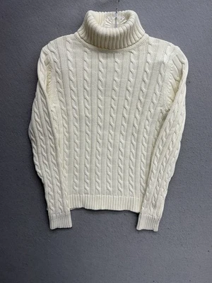 Suéter feminino de algodão LL Bean XS malha de cabo gola alta robusto malha de cabo branco - Imagem 1 de 4