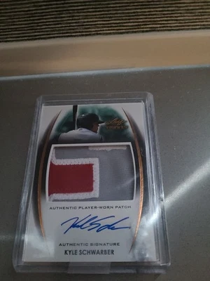 Kyle Schwarber Auto RC 2014 Leaf Trinity Patch Autograph Bronze PA-KS1 signed  - Image 1 of 2