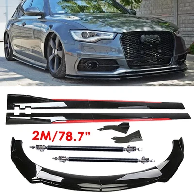 For Audi A6 S6 RS6 Front Bumper Lip Splitter Glossy Black Red Body Kit Side Foto 1 de 4
