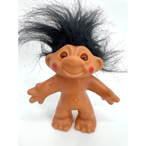 Muñeca Thomas Dam 1986 vintage de 5" Lucky Troll con pelo negro ojos marrones - Imagen 1 de 8