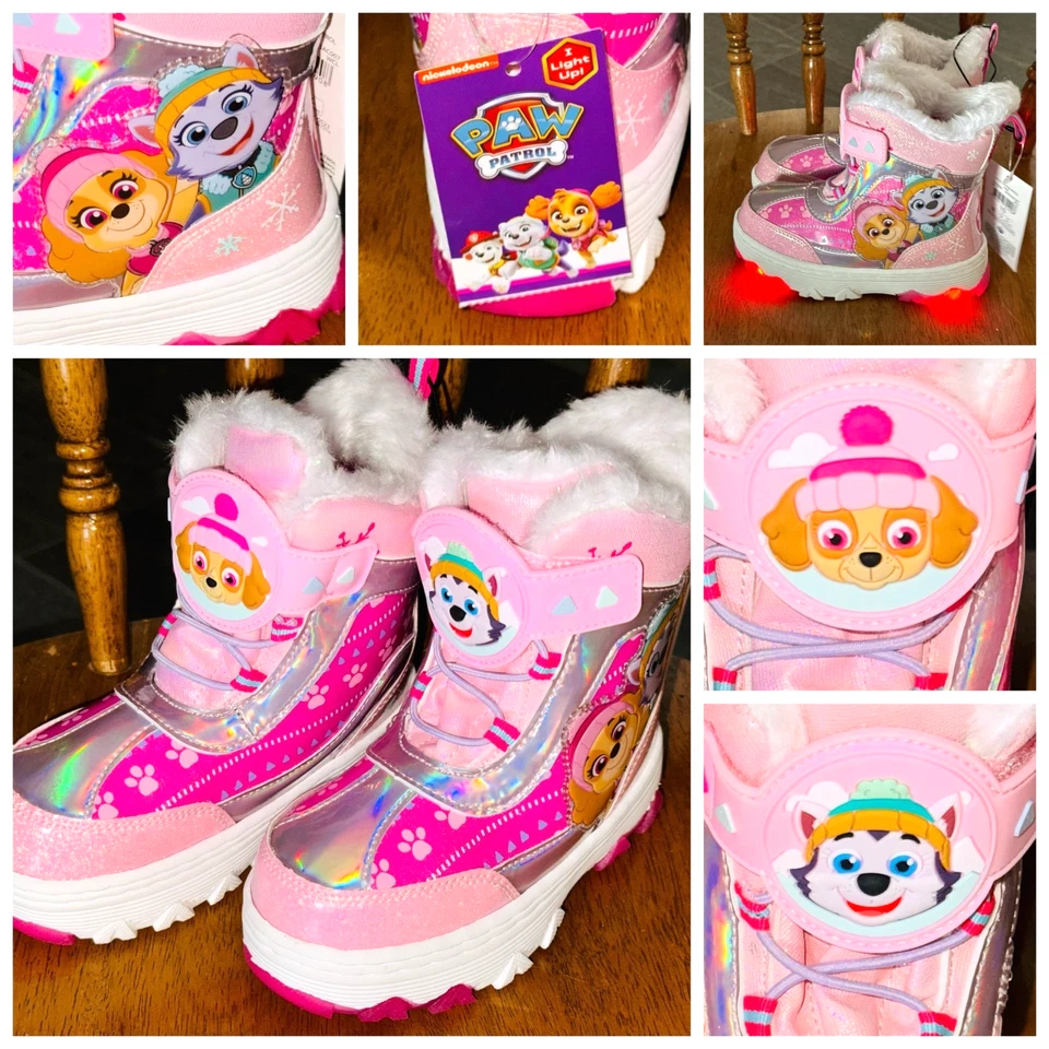 Nuevo 10 NIÑAS BOTAS PATA DE NIEVE PATRULLA NIÑO PEQUEÑO INVIERNO NIÑA LUCES NICKELODEON Foto 1 de 4