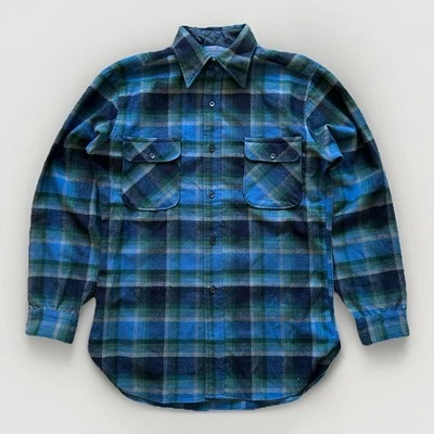 Vtg 60s 70s Pendleton Blue Plaid Wool Board Style Shirt M USA Made Rockabilly - Image 1 of 4