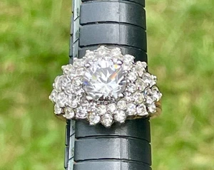 Vintage 18k HGE schwerer Gold Elektroplate Zirkonia Cluster Ring Größe 7 A950 - Bild 1 von 8