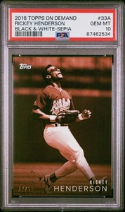 2018 Topps On Demand Black & White #33A Rickey Henderson Sepia #D 17/60 PSA 10 - Imagen 1 de 2